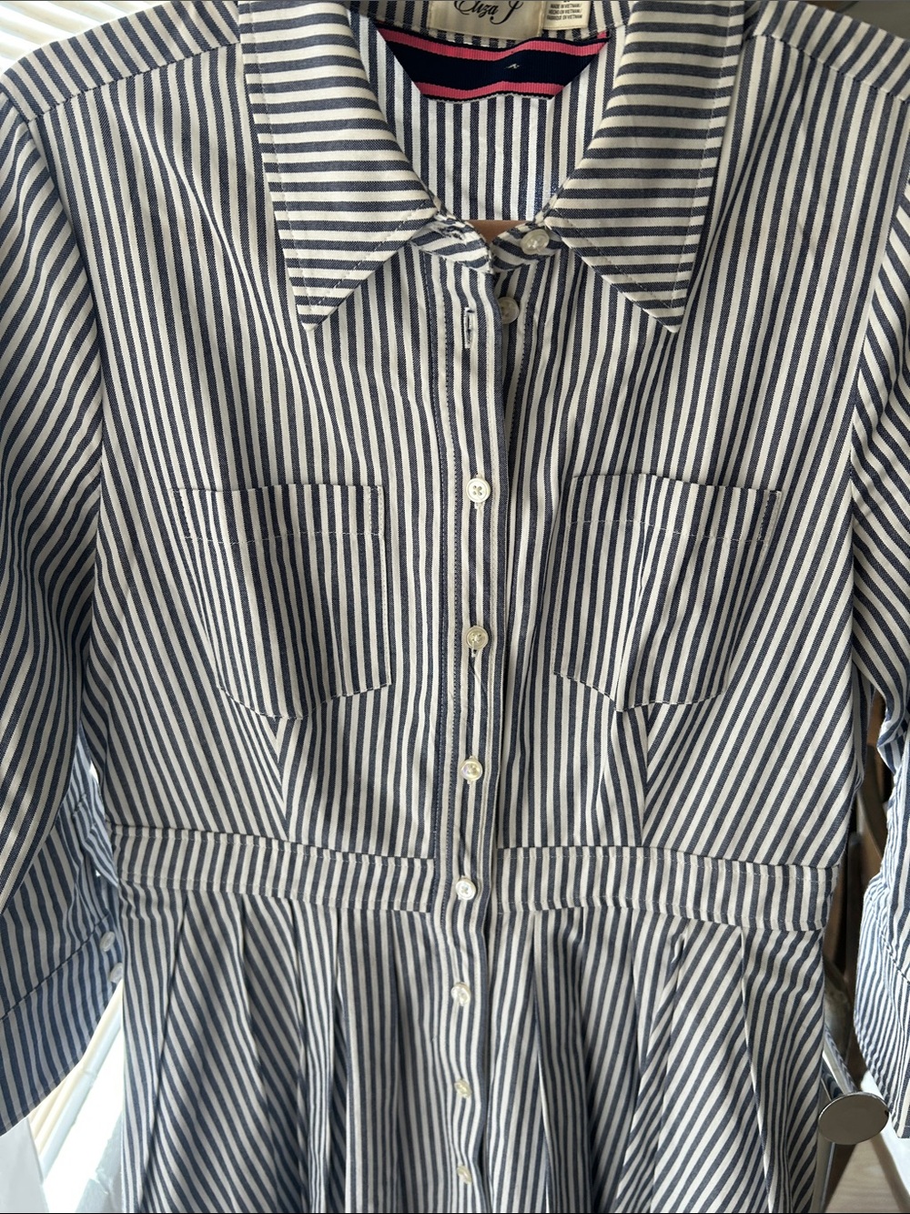 Eliza J Black and White Striped Shirt Dress women’s - Picture 3 of 7
